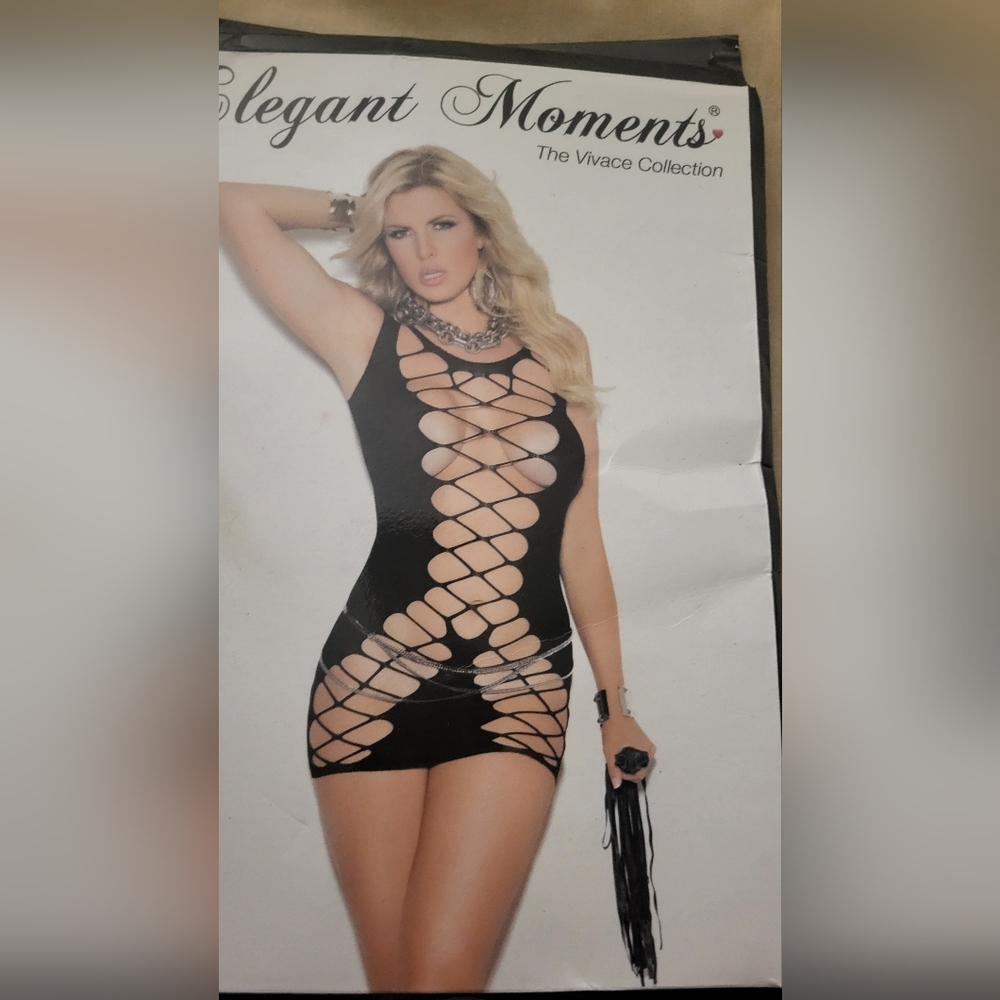 Elegant Moments Black Mesh Cut-Out Chemise